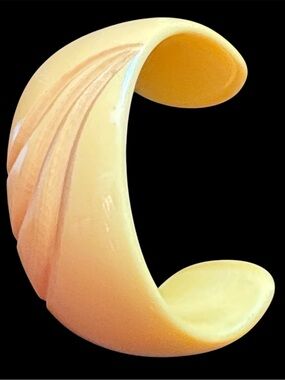 Yellow Carved Bakelite Cuff Bracelet